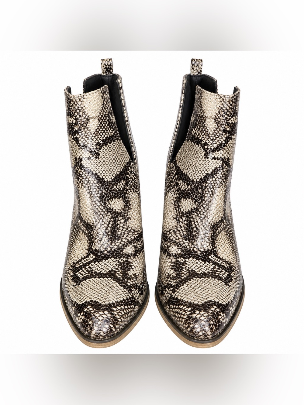 POP Chantilly Snake-Print Ankle Boots in Beige and Black sz11M NWT